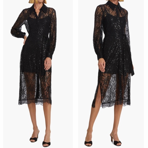 L’AGENCE Women's Frida Embellished Sequined Lace Button-Front Midi Shirtdress - Picture 6 of 16